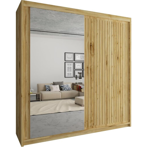 (Oak, 150cm) Modern Royal Sliding Mirror Door Wardrobe