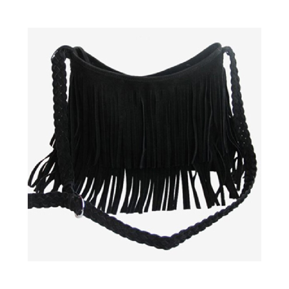 (Black)Bolso De Hombro Estilo Bohemio Retro Cuero Pu Borla Esmerilada Vacaciones Para-image