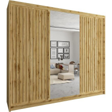 (Oak, 250cm) Modern Royal Sliding Mirror Door Wardrobe