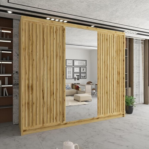 (Oak, 250cm) Modern Royal Sliding Mirror Door Wardrobe 2