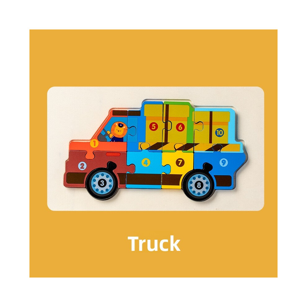 (Truck)Rompecabezas De VehíCulo De ConstruccióN De Madera Juguete Educativo Para NiñOs Regalo Para Aprendizaje Temprano-image