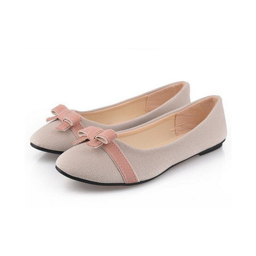 (Beige,EU40)Chaussons plats en cuir nubuck ballerine nœud femme Ol Ladies chaussures décontractés neufs
