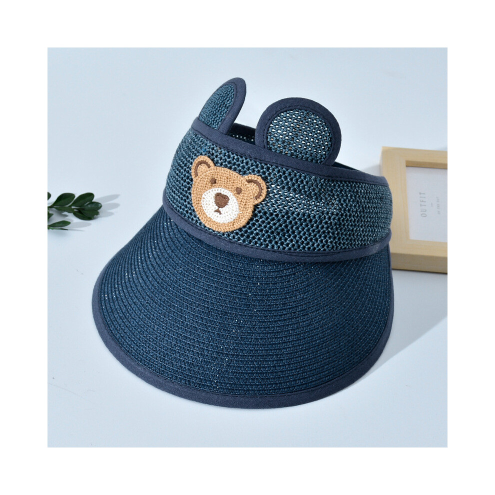 (Dark Blue)Sombrero Para Sol Transpirable De Verano Para NiñOs Ala Ancha Dibujos Animados Oso Parasol Actividades Al Aire Libre-image