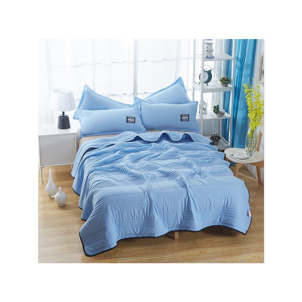 (Blue,180x220cm)Parure de lit climatisée été couleur unie pour chambre cadeau léger