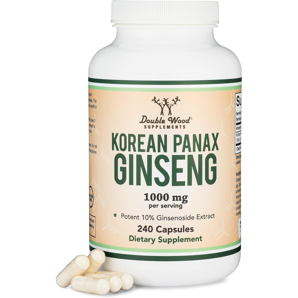 Double Wood Supplements Korean Panax Ginseng 1000Mg 4M Supply 240 Vegan Capsules Double Wood