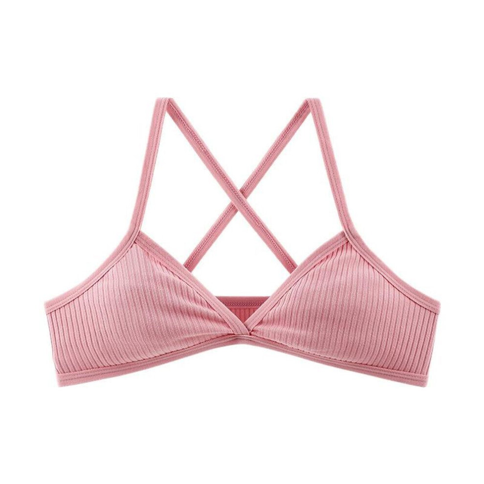 (pink, S) Women Sports Bra Comfort Cotton Bras For Women Thin French Style Bralette Sexy Deep V Triangle Cup Back Cross Tank Top Bra