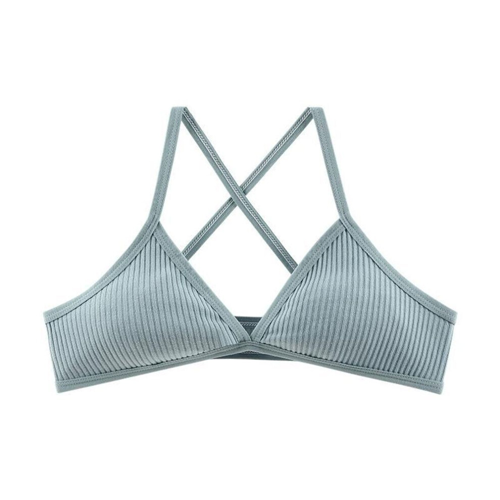 (blue, L) Women Sports Bra Comfort Cotton Bras For Women Thin French Style Bralette Sexy Deep V Triangle Cup Back Cross Tank Top Bra