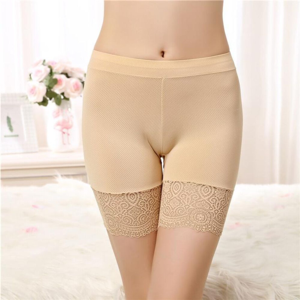 (nude, XL :65-90kg) Seamless Underwear Shorts Women Soft Cotton Safety Short Pants Female Sexy Lace Black Boxers Women Plus Size Boyshort Panties