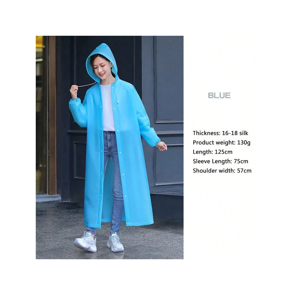 (Blue, One Size) Adult Long Raincoats EVA Impermeable Waterproof Rain Coat Men Women Travel Hooded Beam Port Rain Poncho For Fishing Camping