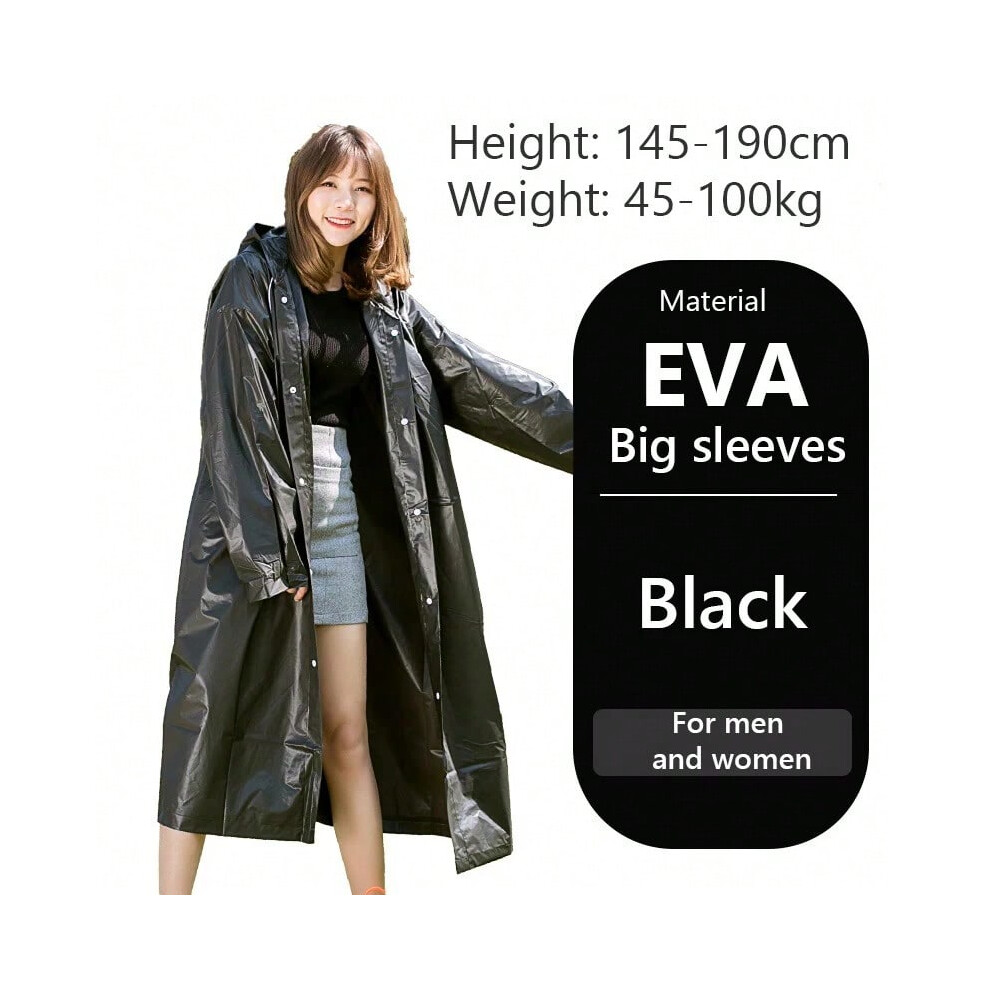 (Black, One Size) Raincoat Women Men Impermeable Thickened Waterproof Raincoat Tourism Outdoor Hiking Rain Poncho Raincoat Hooded Rain Coat