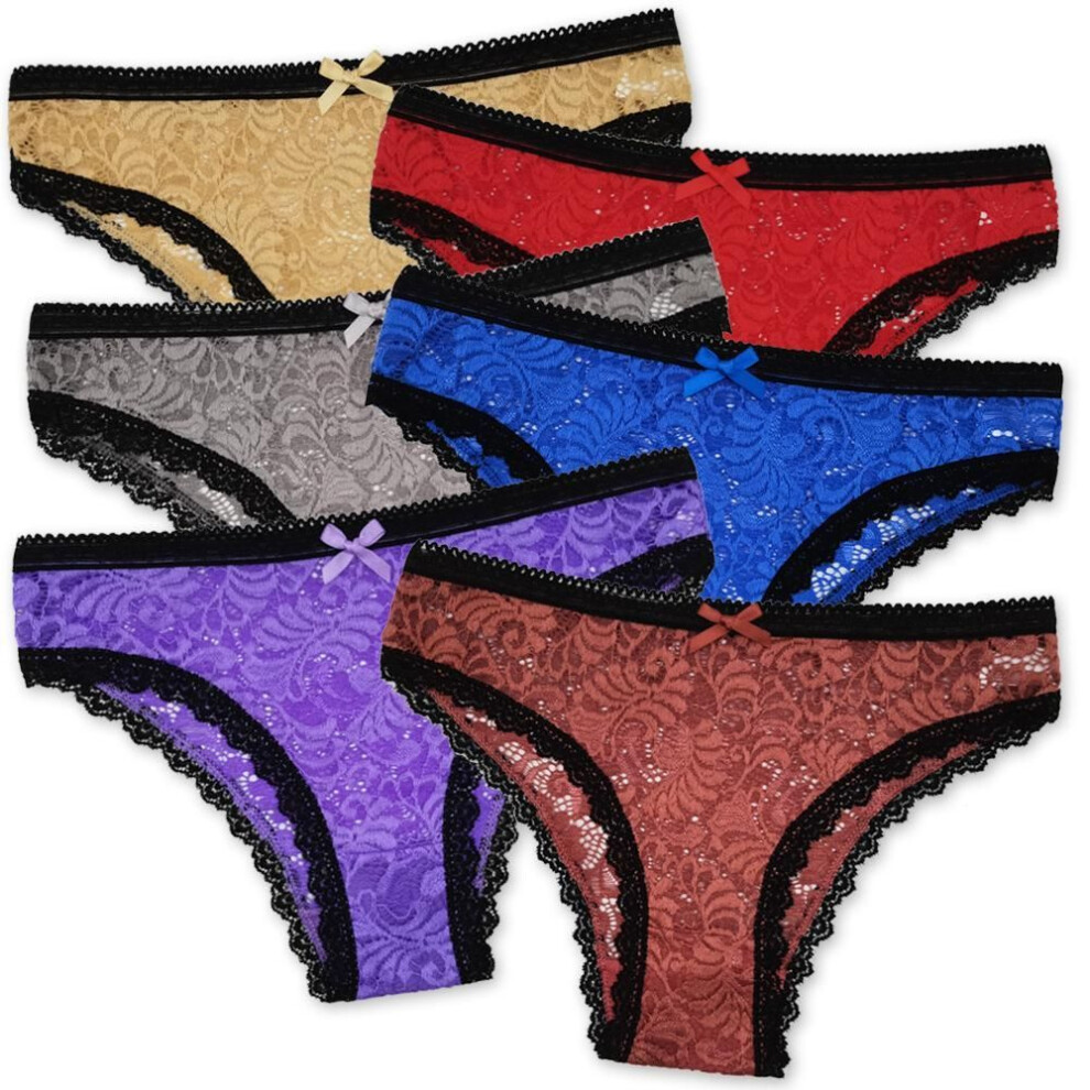 (L) Women's Cotton Panties Sexy Lace Transparent Briefs Underpants Underwear Lingerie Female Intimates 6 Pcs/set