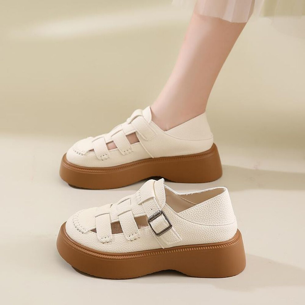 (beige, EU:41) Women Clogs Slippers Thick Sole Platform Roman Sandals Casual Girls Height Increase Summer Close Toe Backless Shoes Plus Size