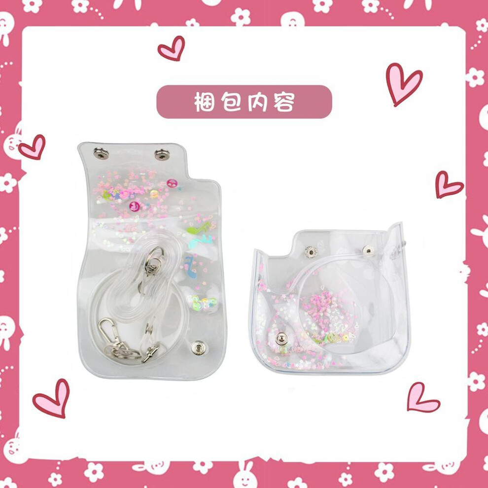 Hiyqin Instax Fujifilm Instax Mini Case Cute Camera Bag With Shoulder Strap Pvc Transparent Case, 12/11/9/8+/8 (pink Heart)