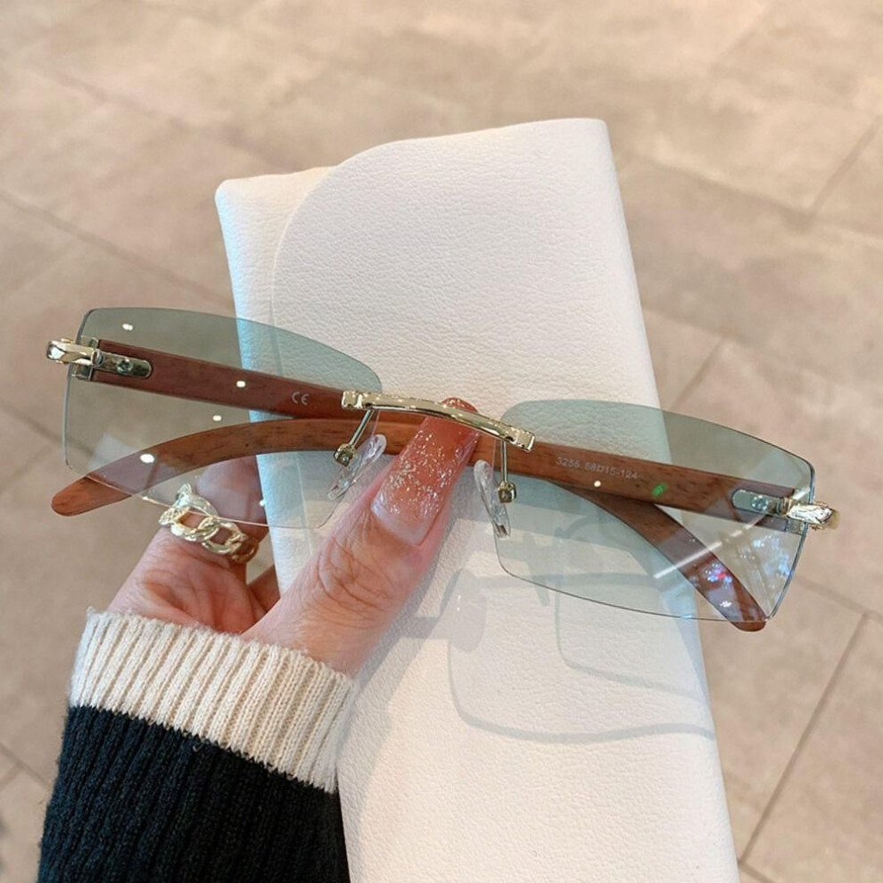 (Gold-Gradient Green) Gradient Punk Sunglasses Uv400 Frameless Eyewear Vintage Driving Shades  For Women & Men