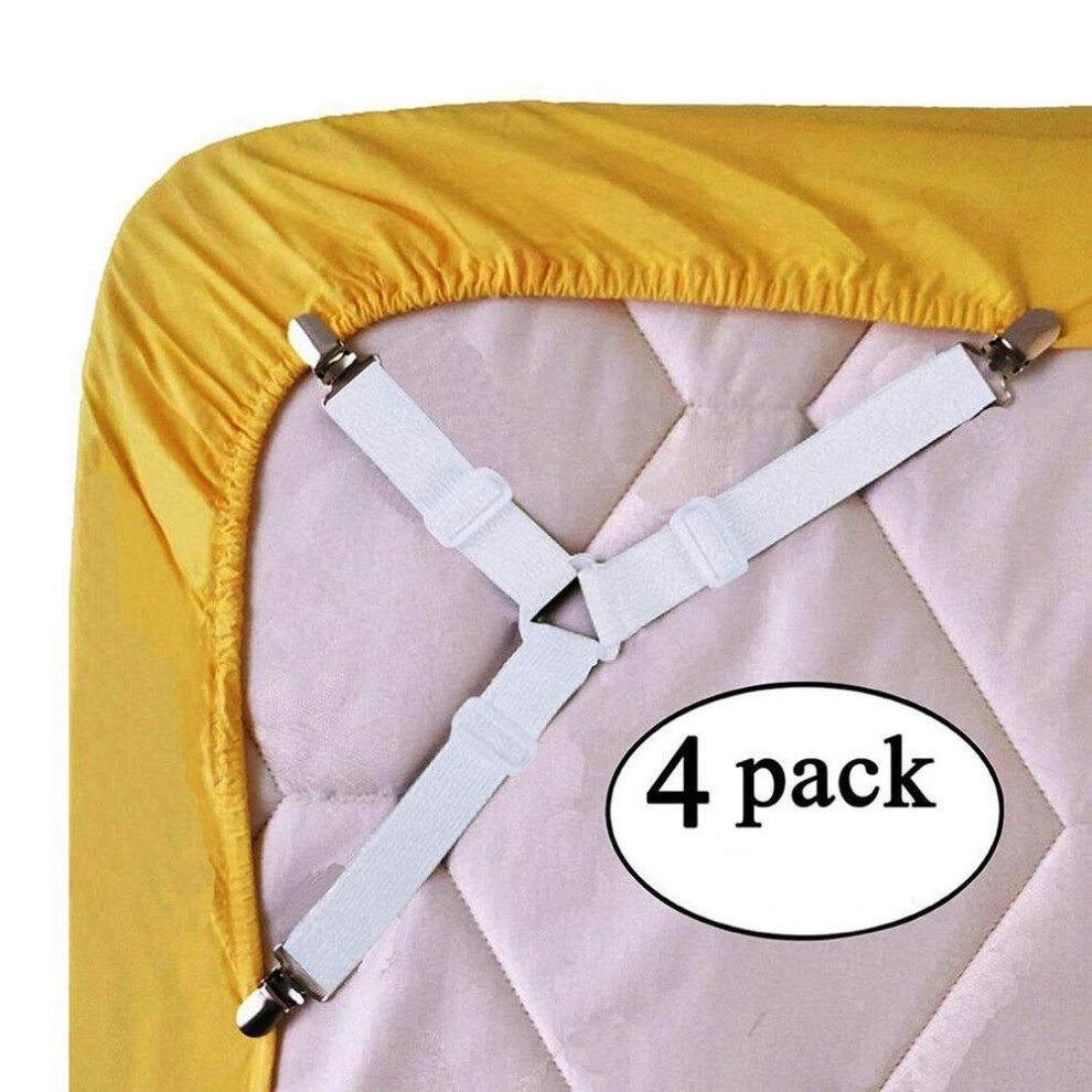 (white, 4 PCS) 4pcs/set Sheet Straps Bed Suspenders Adjustable Fitted Sheet Corner Holder Elastic Fasteners Clips