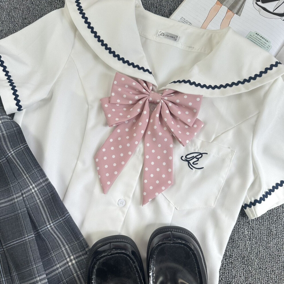 (Pink )Noeud papillon enfant à pois manche long pour fille accessoire scolaire uniforme
