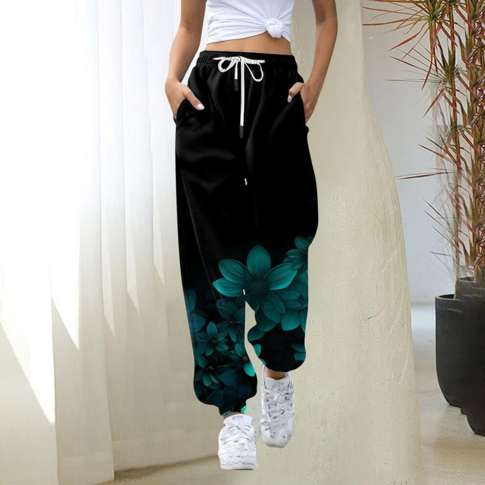 (black, L) Womens Sweatpants Baggy High Waisted Plus Size Sweat Pants With Pockets Printed Trousers Pants For Women