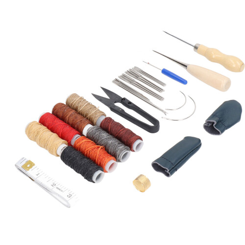 32 Stück Leder-Werkzeug-Set All-in-One Handnähset Silber 2