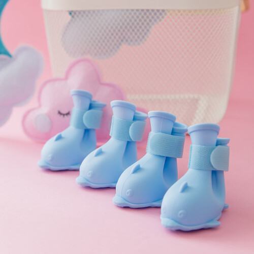 Botas impermeables de silicona para perros, azul, talla S, con gancho. 1