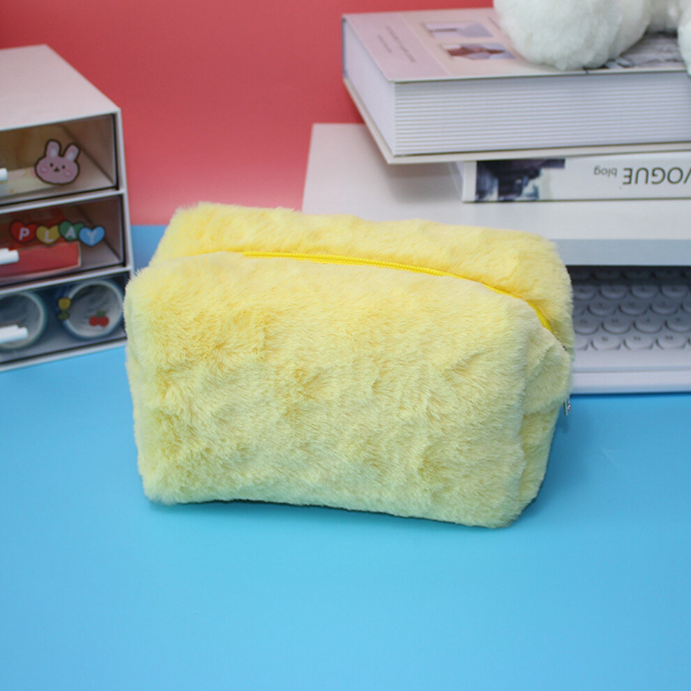Plush Makeup Bag Lovely Soft Plush Fluffy Makeup Bag Fluffy Makeup Bag Portable Cosmetics Bag for Girls Bright Yellow