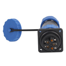 Conector impermeable de 5 pines 380V 45A IP68 negro, 28mm