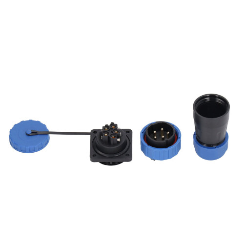 Conector impermeable de 5 pines 380V 45A IP68 negro, 28mm 1