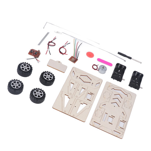 Kit de coche RC de madera DIY, madera compuesta, 2 pilas AA 2