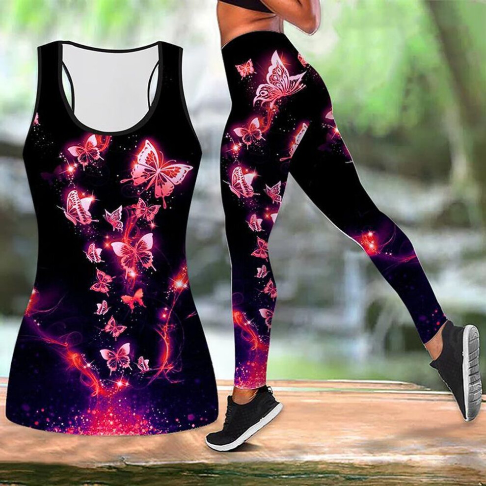 (red, M) Glowing Butterfly Print Yoga Outfit For Women Fashion Workout Leggings Fitness Sports Casual Yoga Pants