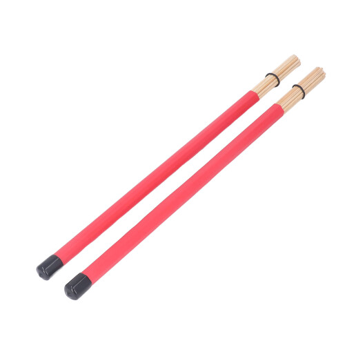 2Pcs Drum Brush Drumstick Stick Mallet Bamboo Percussion Tool Instrument Accessory Set Kit Red 1