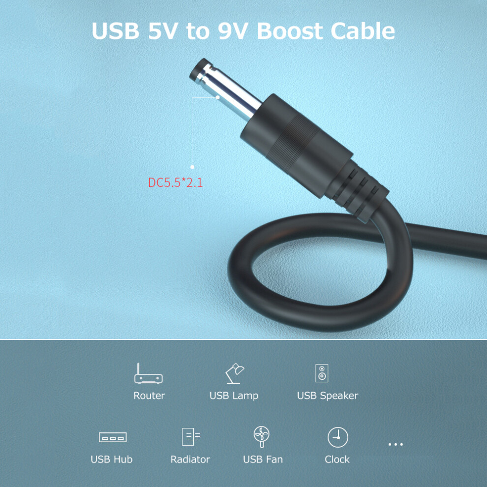Usb Boost Cable 5V To 9V Power Usb Power Adapter Cable Usb To Dc Convert Cable Dc 5.5*2.1 Power Port Wide Compatibility 4641321228238