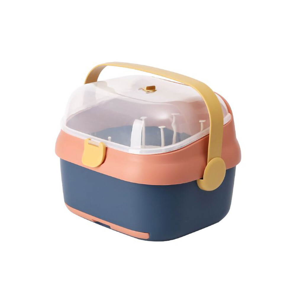 Baby Bottle Drying Rack Nursing Bottle Storage Box Container With Swivel Vent Dust Cover Drain Tray Detachable Holder Blue