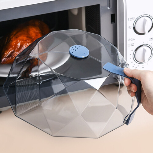 Tapa antisalpicaduras geométrica para microondas de plástico azul 2