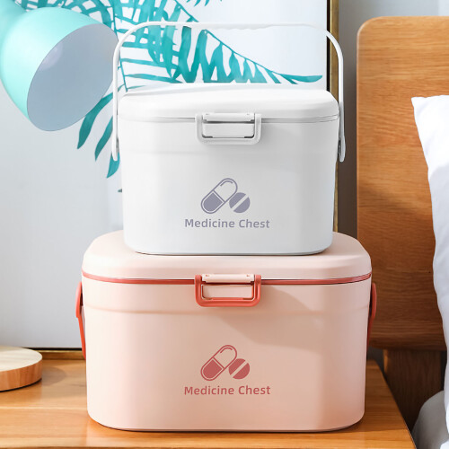 Medicine Box Pill Storage Case Sewing Tin Container PP 2 Layer Portable for Home Office Pink 2