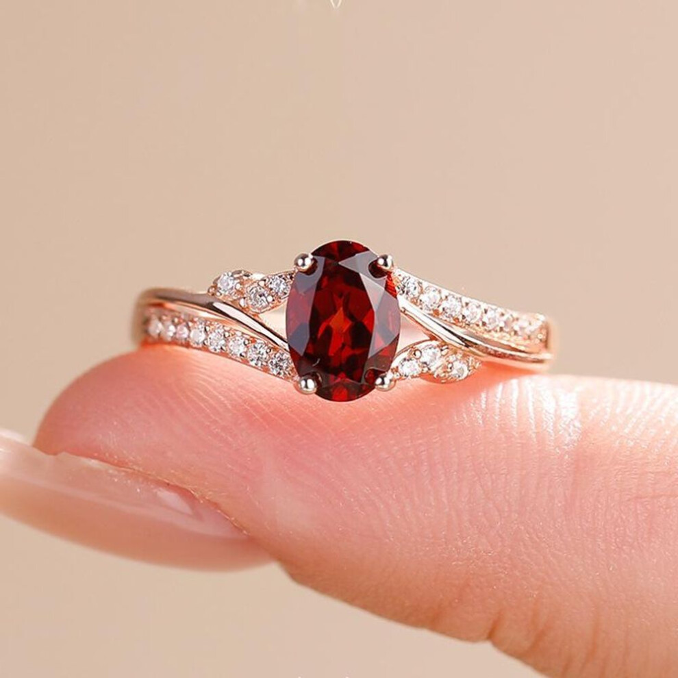 (red, 7) Luxury Oval Cut Red Cubic Zircon Cz Rings For Women Classic Style Wedding Engagement Fine Jewelry
