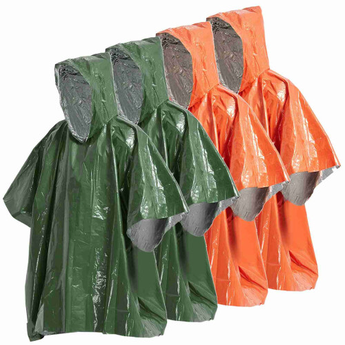 4er-Pack Regenponchos 100x125 cm Armeegrün/Orange 2