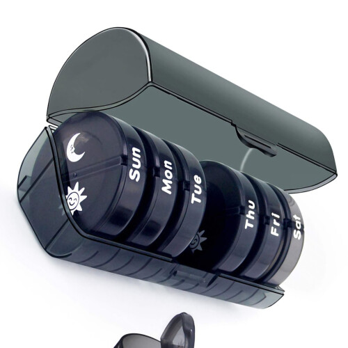 PillCase redonda mini 14 compartimentos negro a prueba de humedad 2