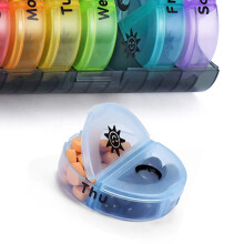 Estuche redondo para pastillas mini de 14 compartimentos portátil gris