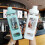 Große grüne Wasserflasche mit Trinkhalm und Marker 700 ml 1