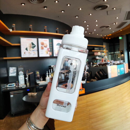 Wasserflasche mit Strohhalm und Marker 700 ml Weiß Groß 1