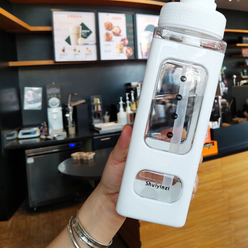 Wasserflasche mit Strohhalm und Marker 700 ml Weiß Groß 2