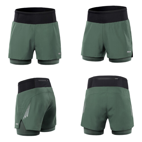 Shorts de running 2 en 1,92/8P/S,EU S-XXL,Negro/Azul/Verde militar