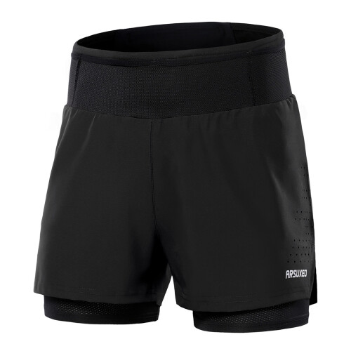 Shorts de running 2 en 1, 2 capas, S-XXL negro 2