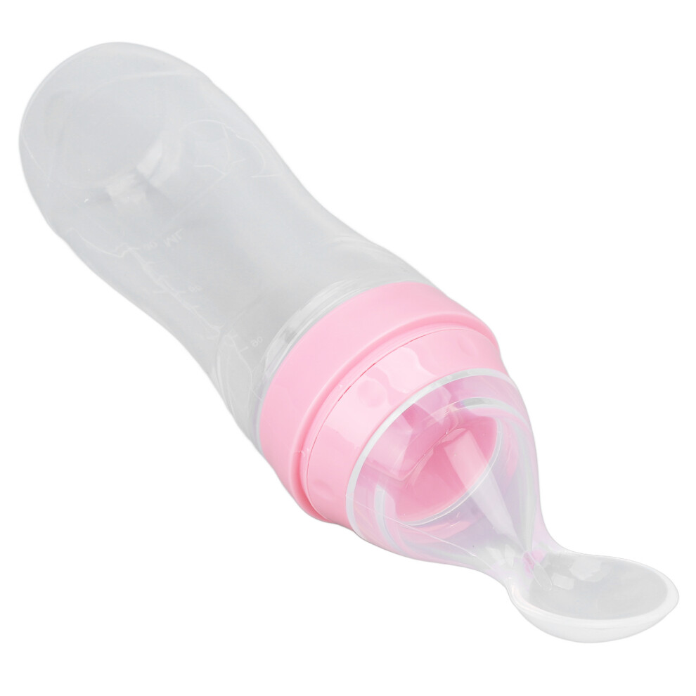 Food Feeder Soft Silicone One Handed Operation Scale Design Feeder with Soft Spoon for Elderly Patients Pink