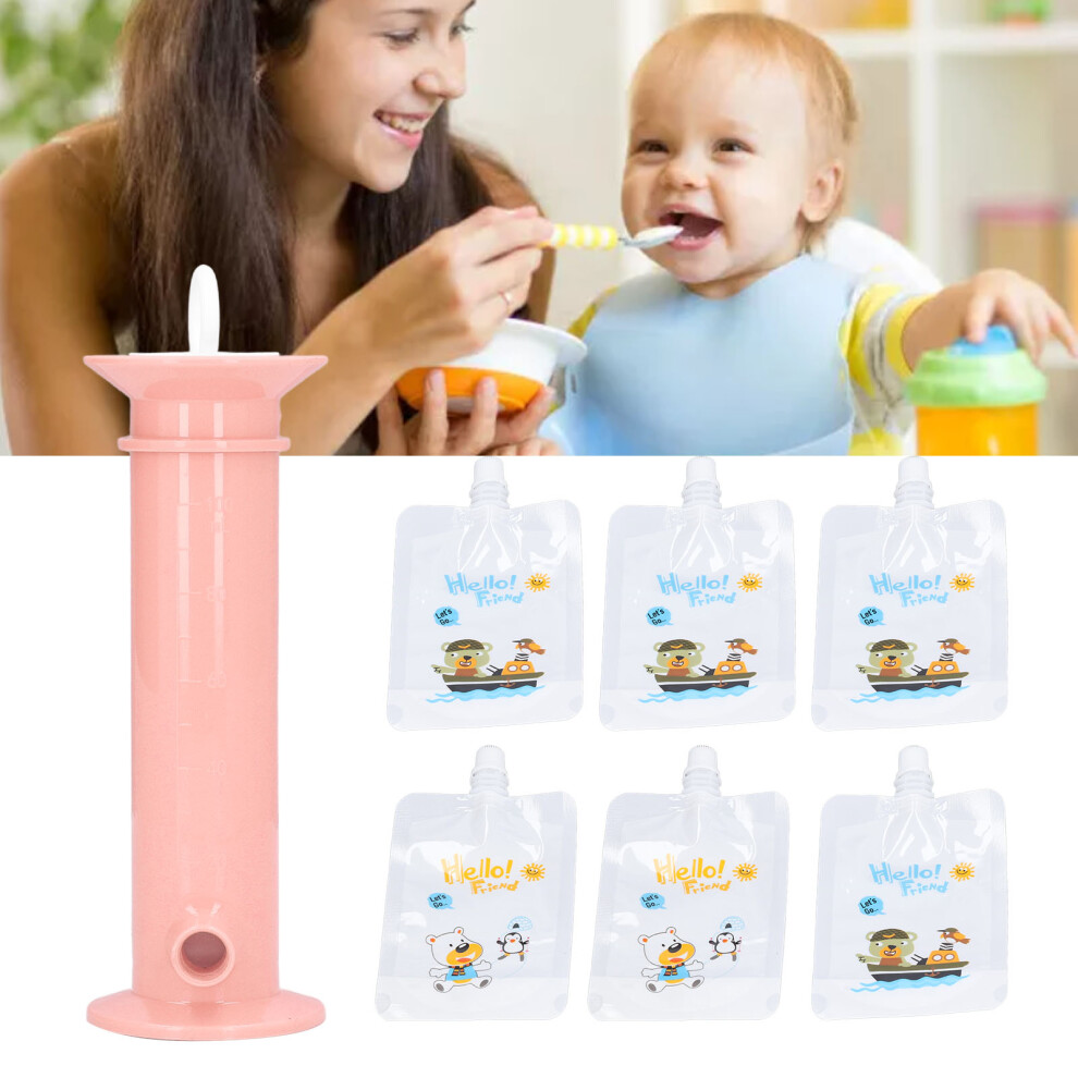 7pcs Set Baby Food Pouch Maker Pure Color Pouches Toddler Fruit Squeeze Puree Filler for Kids Rose