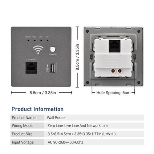 Wand-Wireless-WLAN-Router 300M AP mit USB-Ladestation, Grau 1