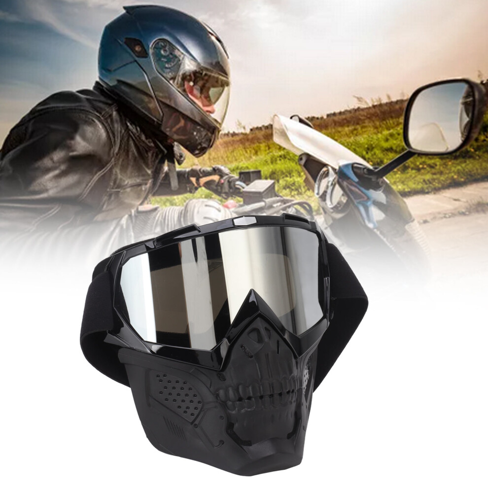 Skull Goggles Mask Pc Sponge Detachable Adjustable Motorcycle Protective Mask For Off Road Riding Hiking Black Frame Silver Goggles Lens Black,Silver 9441321263438