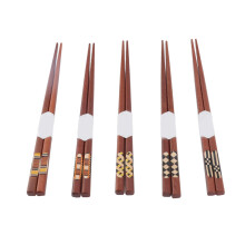 5 Pair Wooden Chopsticks Red Sandalwood Grooved Pattern Natural Reusable Chop Sticks