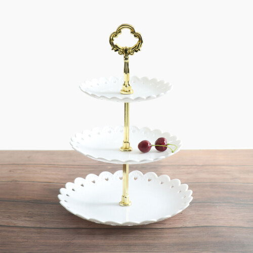 Frucht-Tablett-Ständer 3-stufig aus Kunststoff weiß 1