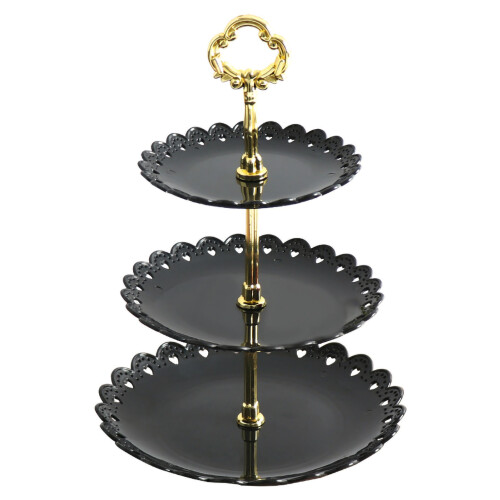 Frucht-Tablett-Ständer 3-Tier schwarzer Kunststoff Blütenblatt-Ständer 1