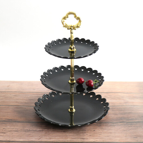 Frucht-Tablett-Ständer 3-Tier schwarzer Kunststoff Blütenblatt-Ständer 2